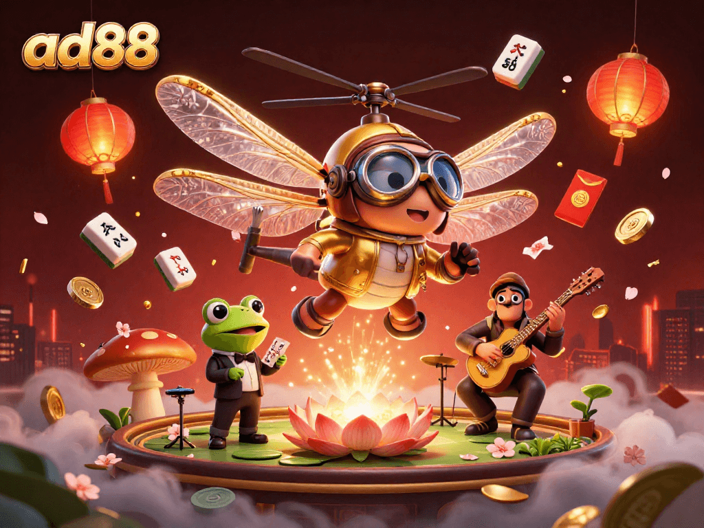 Experience exciting gaming at ad88 with a vibrant 3D casino scene featuring lively characters and dynamic ambiance.