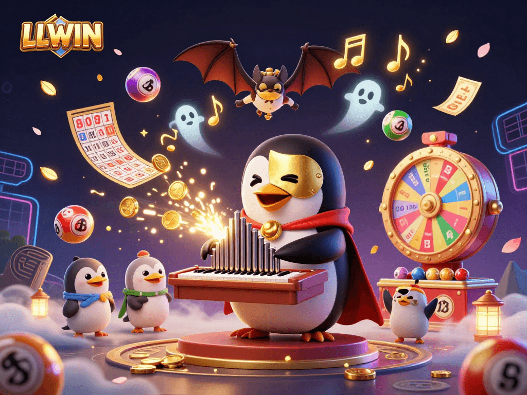 LLWIN showcases an exciting representation of a casino experience with gaming elements and dynamic characters.