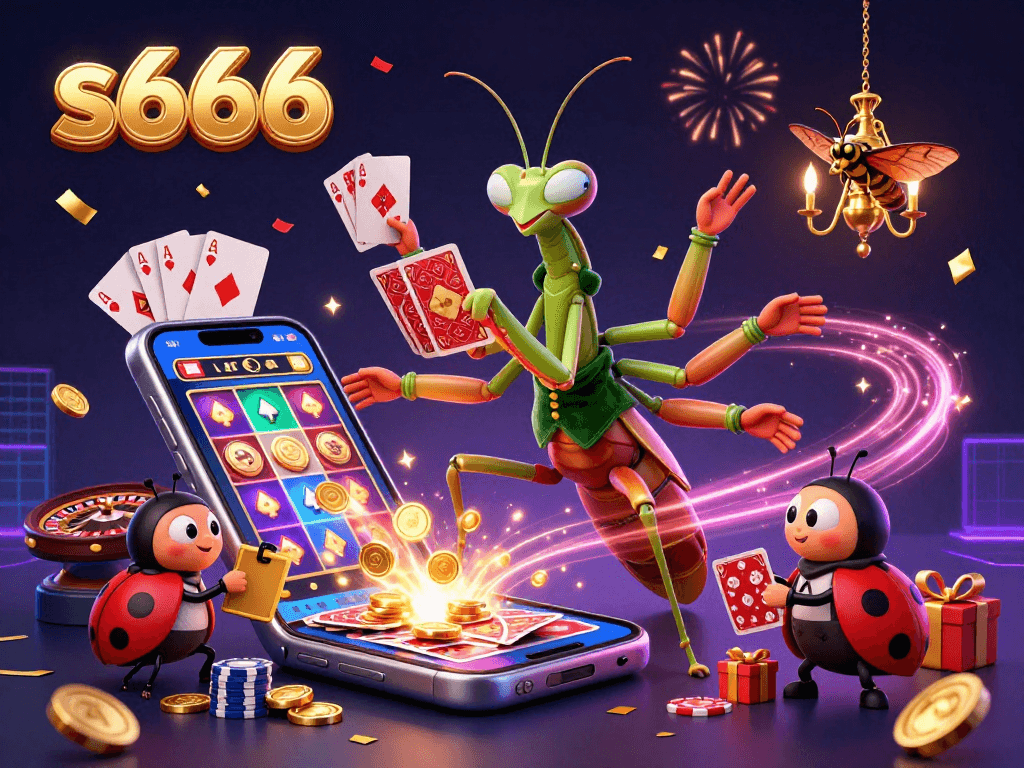 Experience exciting gameplay at s666 with a vibrant 3D casino scene featuring a card sharp dealing and interactive gaming elements.