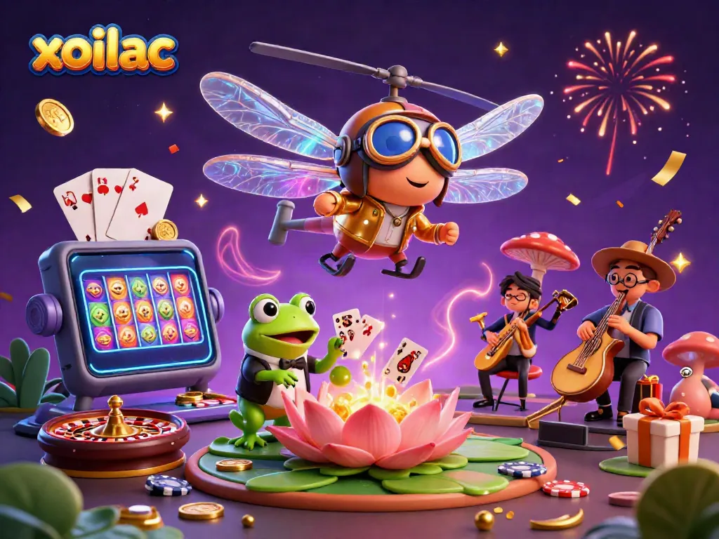 Xoilac engages players with immersive animations, showcasing a frog croupier while slot reels spin.
