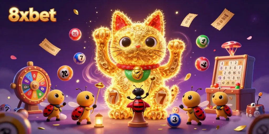 Experience thrilling luck with 8xbet's golden lucky cat embodying casino excitement.