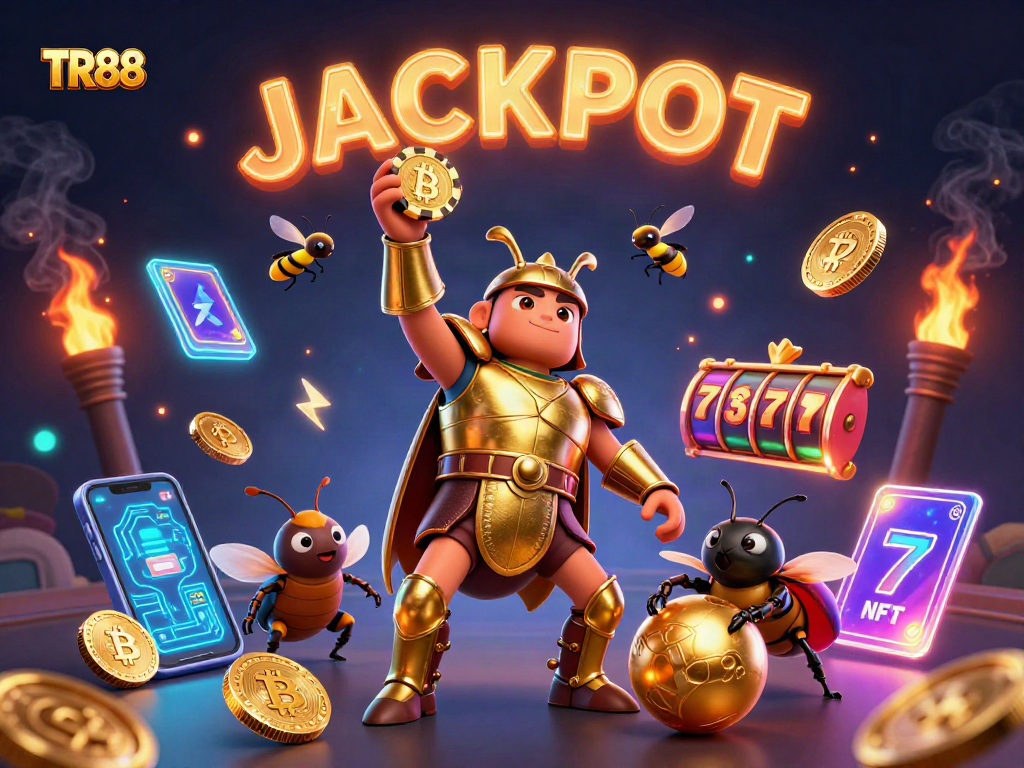 TR88 brings luck as a victorious beetle lifts a poker chip with crypto elements around.