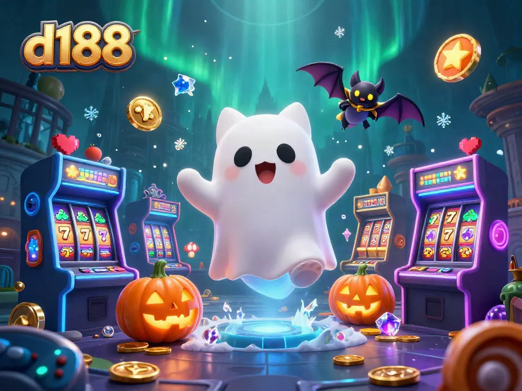 Win big with d188 in this vibrant, animated casino scene filled with playful characters.