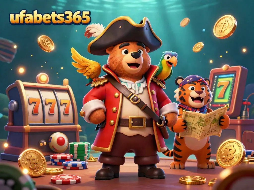 Experience thrilling gameplay at ufabets365 with a unique pirate-themed casino scene featuring vibrant characters.