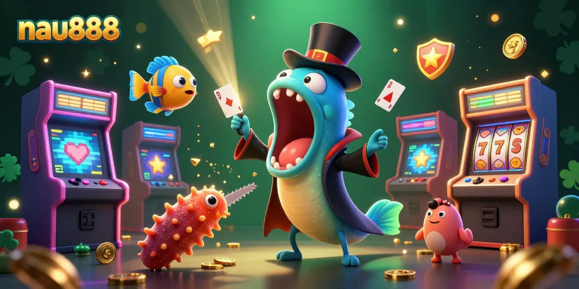 Engage with the nau888 casino experience featuring a deep-sea magician act amidst vibrant gaming elements.