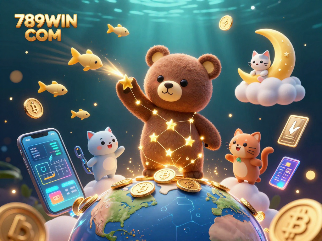 Experience excitement with 789WIN COM as characters scoop coins from below in a dazzling, rich casino scene.