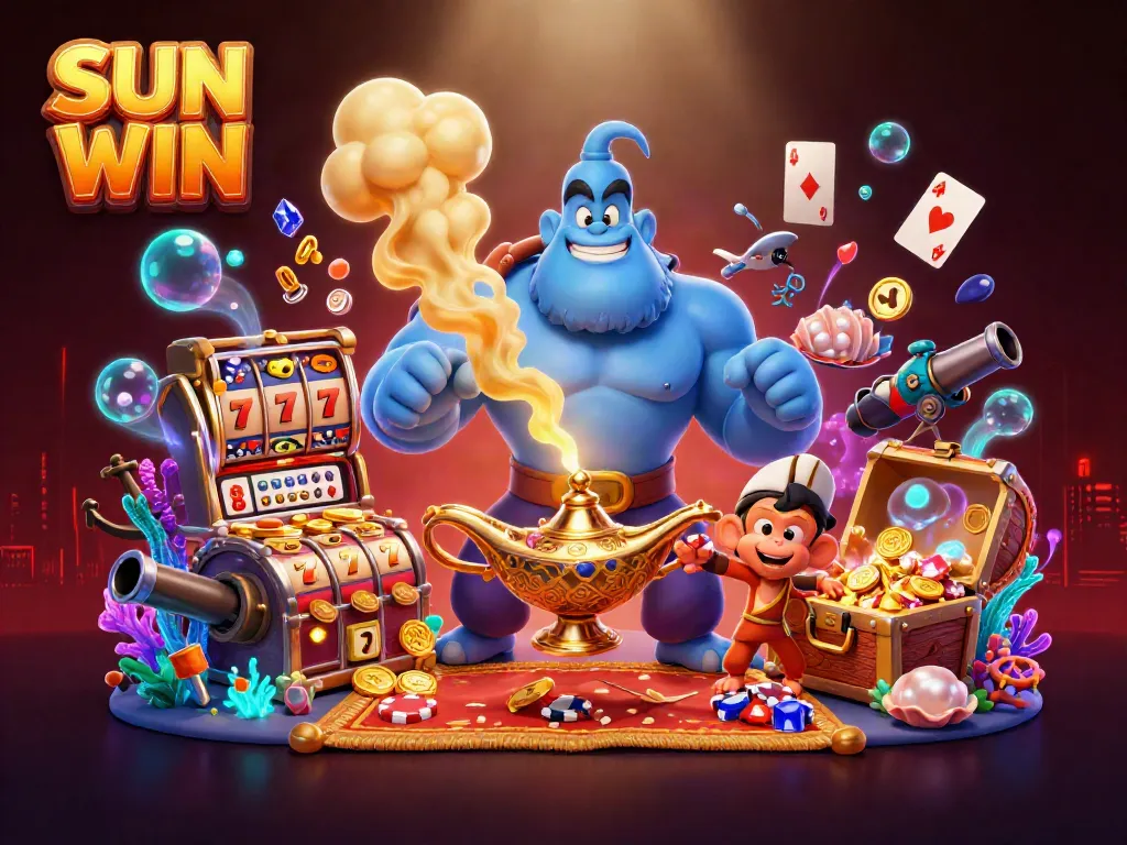 Experience thrilling wins at SUN WIN, where a magical genie and treasures showcase the excitement of online slots.