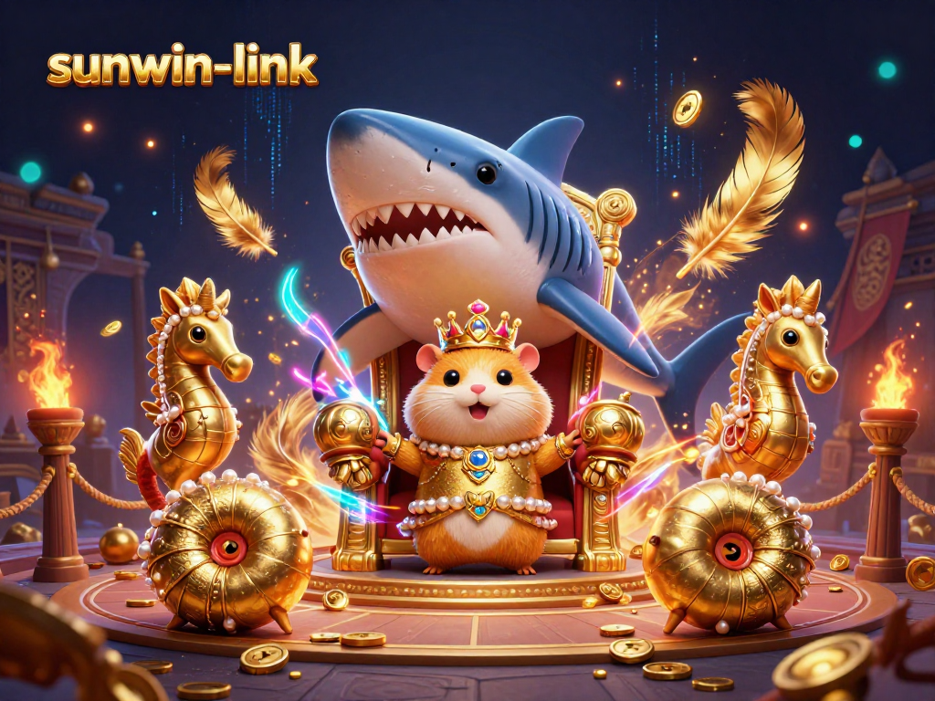 Experience thrilling action at sunwin-link featuring a golden hamster king and 3D casino elements.
