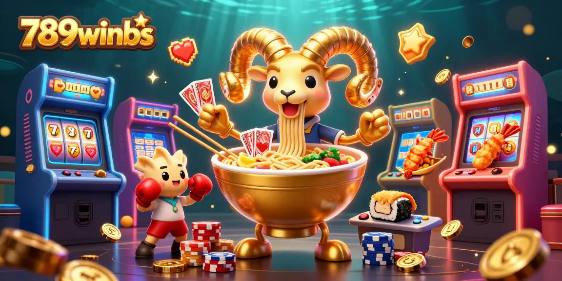 The 789winbs casino features a vibrant 3D illustration full of action and colorful game elements.