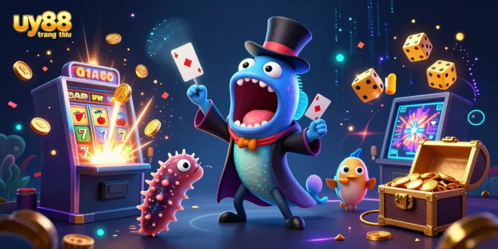 Experience the excitement of uy88 trang chủ with vibrant characters and casino elements in a captivating 3D scene.