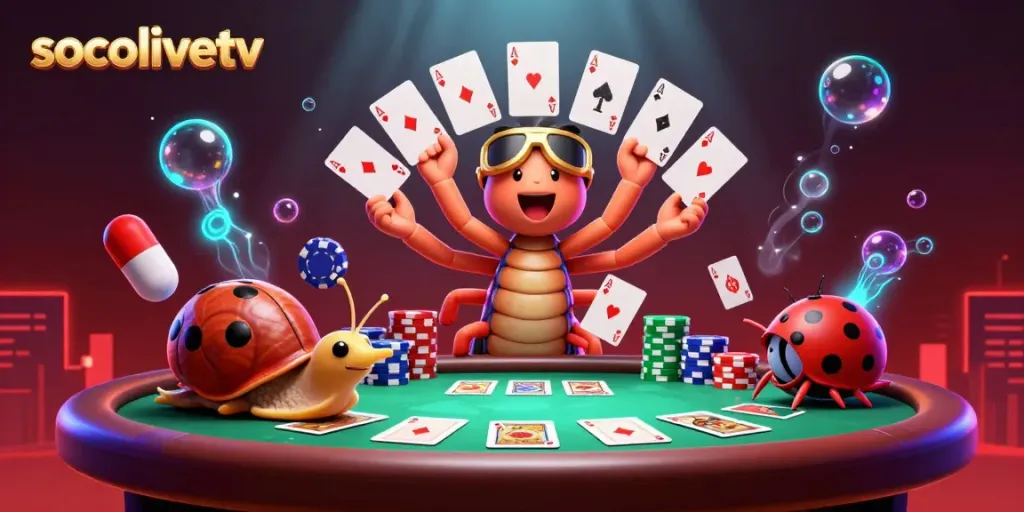 Experience the excitement of socolivetv with a whimsical dealer and unique gambling elements in a vibrant 3D scene.