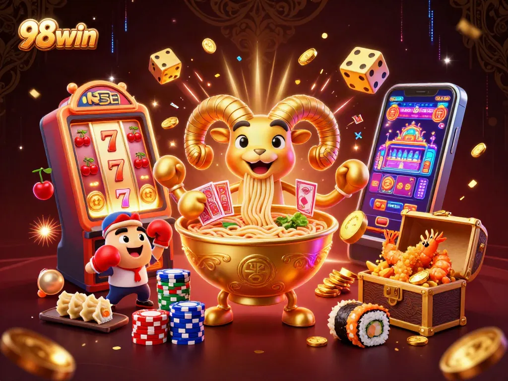 Experience the thrill of 98win with vibrant characters and dynamic casino elements in action.