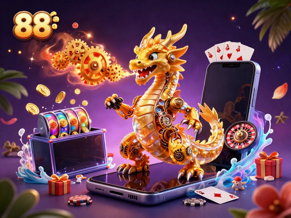Experience the thrill at 88 aa with a unique golden dragon and exciting casino elements.