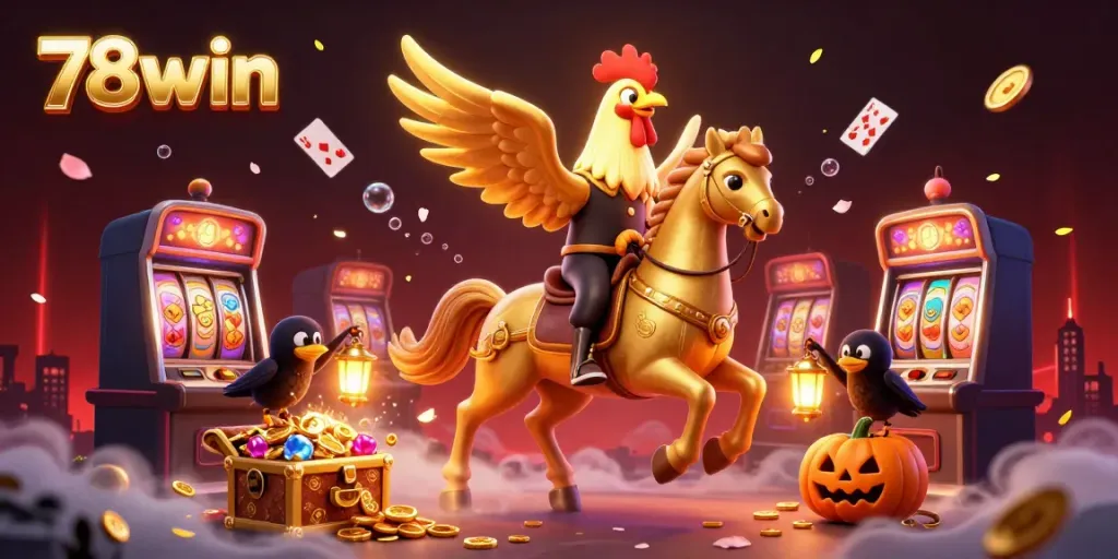 Experience thrilling gameplay at 78win with an illustrated golden rooster and dynamic casino elements.