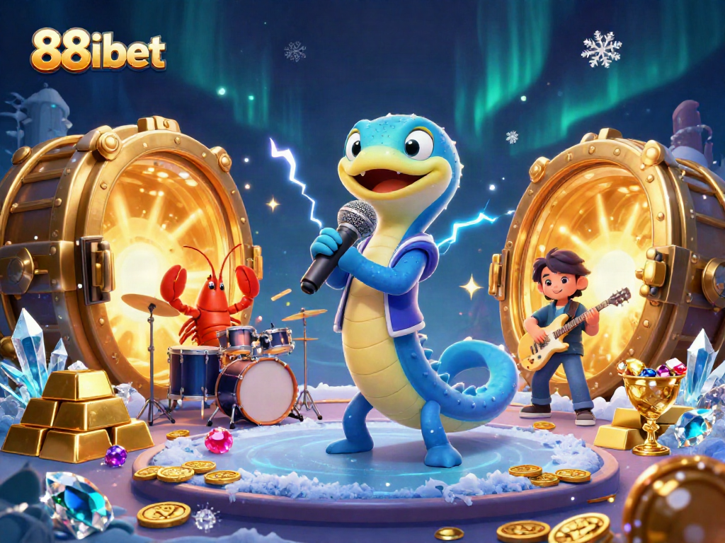 88ibet showcases an underwater casino with an electric eel DJ, gold treasures, and dynamic energy.