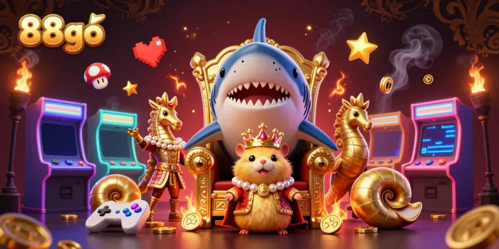 Experience thrilling gameplay with 88go as a golden hamster king reigns over a dynamic casino scene.