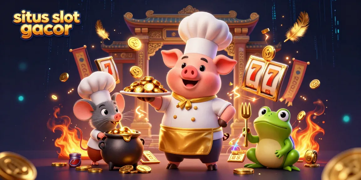 Experience thrilling moments at situs slot gacor with a vibrant illustration of chefs and gaming elements.